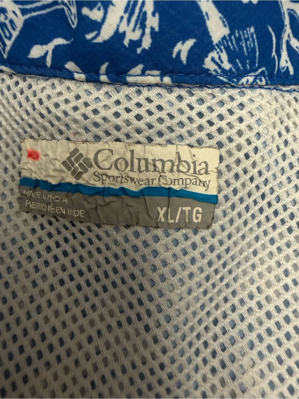 Columbia PFG Fishing Shirt XL Blue Tropical Print Button Up Vented - Picture 9 of 12